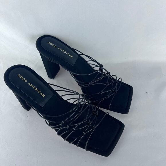 Good American Women's Size 8 Caged Black Velvet Heel Square Toe - Picture 1 of 10